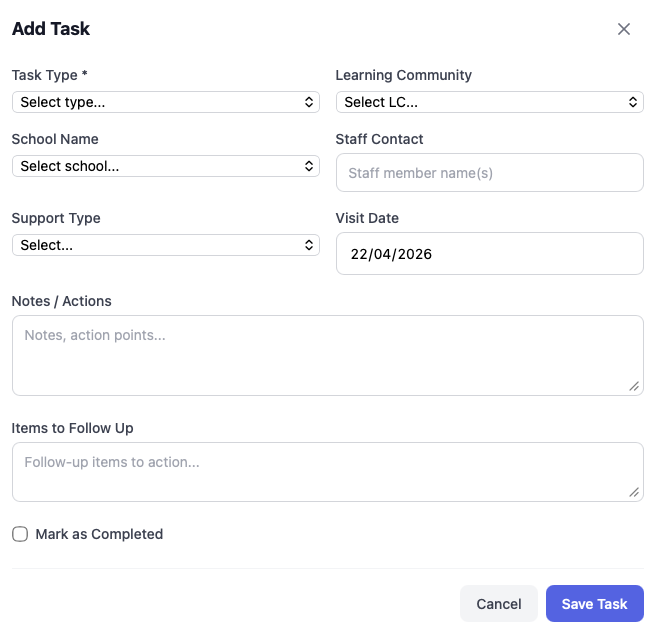 LC Task Tracker add task form